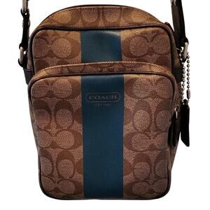 Y2K Coach Hertiage Signature Blue Stripe Messenger Bag EUC